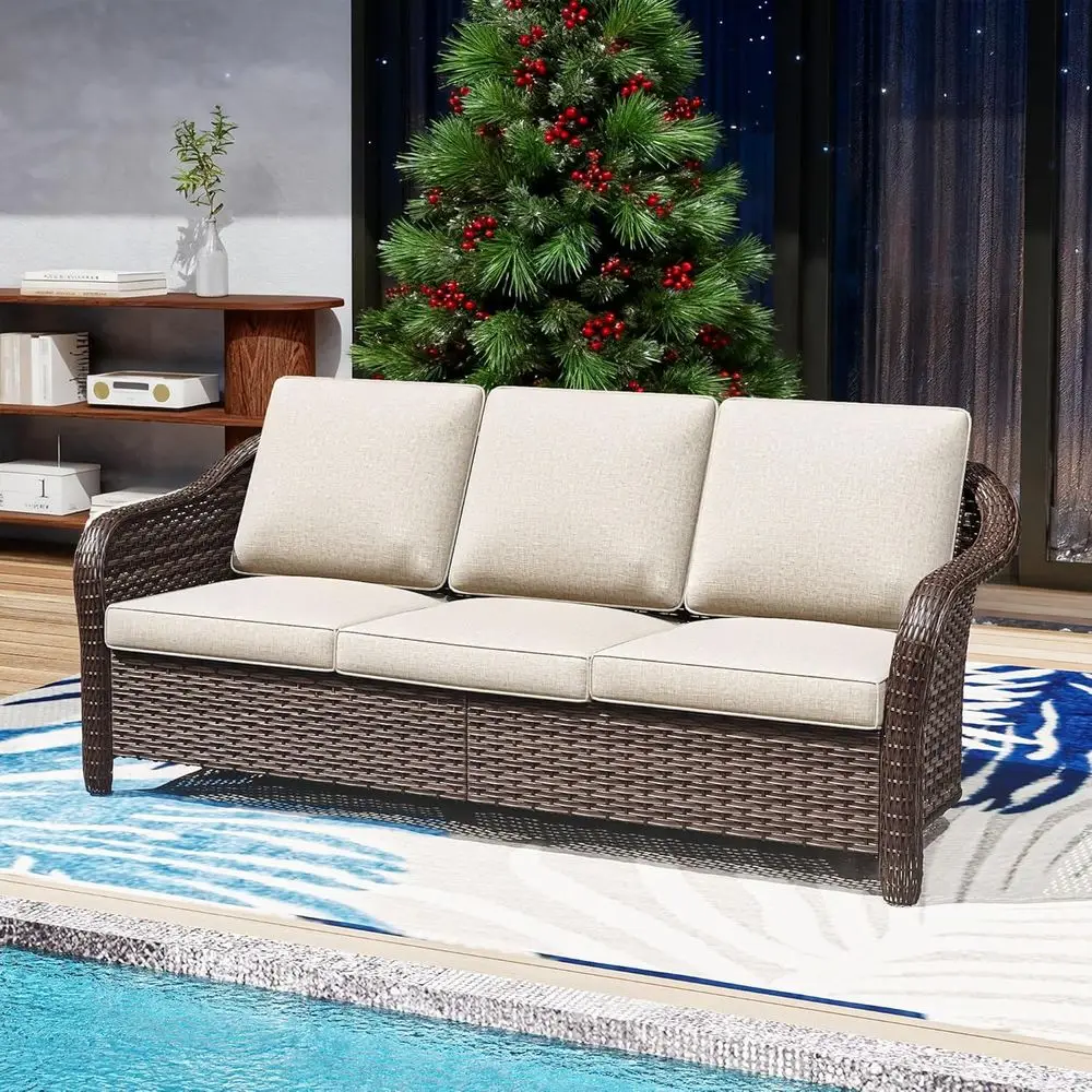 All-Weather Wicker 3-Seat Sofa with Cushions for Outdoor, Poolside, and Porch (Beige)
All-Weather Wicker 3-Seat Sofa with Cushions for Outdoor, Poolside, and Porch (Beige)