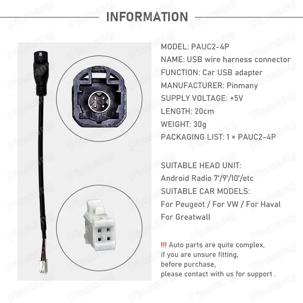 For Peugeot 308 408 508 VW Jetta Greatwall Power Haval F7 H7 Car Radio Connector PAUC2 4 Pin USB Wire Harness Socket Adapter
For Peugeot 308 408 508 VW Jetta Greatwall Power Haval F7 H7 Car Radio Connector PAUC2 4 Pin USB Wire Harness Socket Adapter