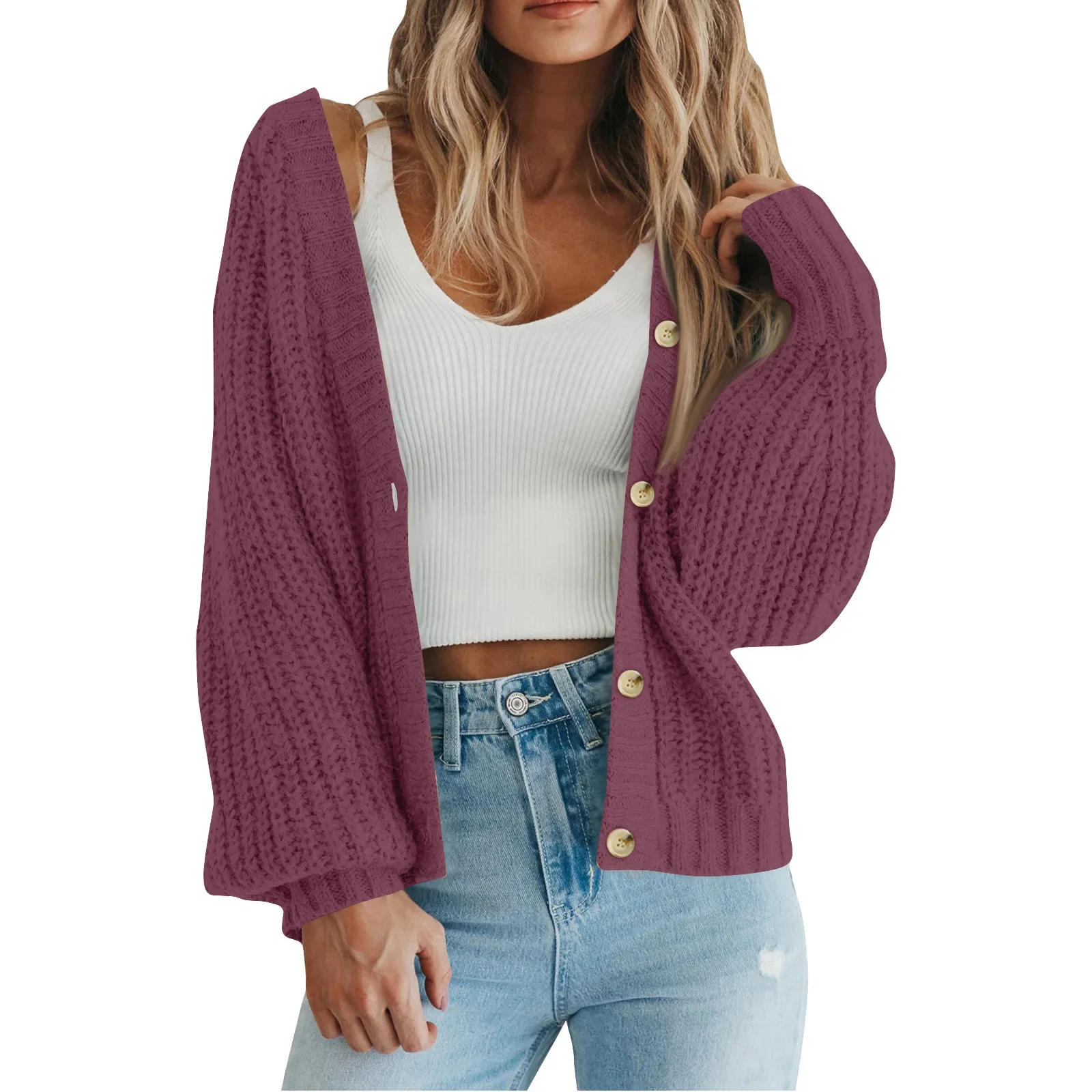 Solid Color Single Breasted V-neck Knit Sweater Cardigan Coat, Women's New Autumn and Winter Fashion Loose Casual Knitted Coat
Solid Color Single Breasted V-neck Knit Sweater Cardigan Coat, Women's New Autumn and Winter Fashion Loose Casual Knitted Coat