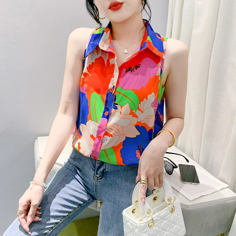 2025 Summer Women's Shirt Print Sleeveless Single Breasted Blouse Fashion Turn-down Collar Womens Tops Loose Shirts for Women
2025 Summer Women's Shirt Print Sleeveless Single Breasted Blouse Fashion Turn-down Collar Womens Tops Loose Shirts for Women