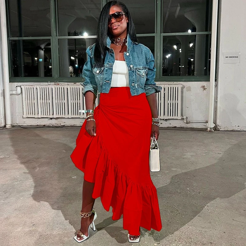 Sexy Irregular Ruffled Skirt High Waist Midi Skirt Street Style Pure Color European And American Summer Fashion Women's Skirt
Sexy Irregular Ruffled Skirt High Waist Midi Skirt Street Style Pure Color European And American Summer Fashion Women's Skirt