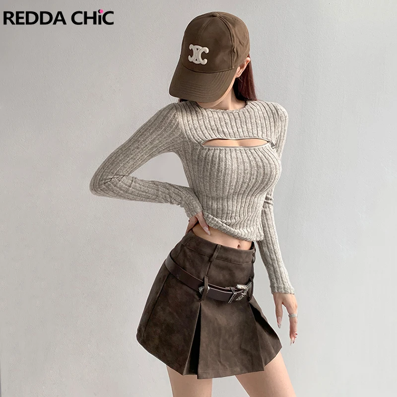 ReddaChic Women Zipper Hollow-out Crop Top Striped Long Sleeves Crew Neck Sexy Knitted Pullover T-shirt Y2k Vintage Undershirt
ReddaChic Women Zipper Hollow-out Crop Top Striped Long Sleeves Crew Neck Sexy Knitted Pullover T-shirt Y2k Vintage Undershirt