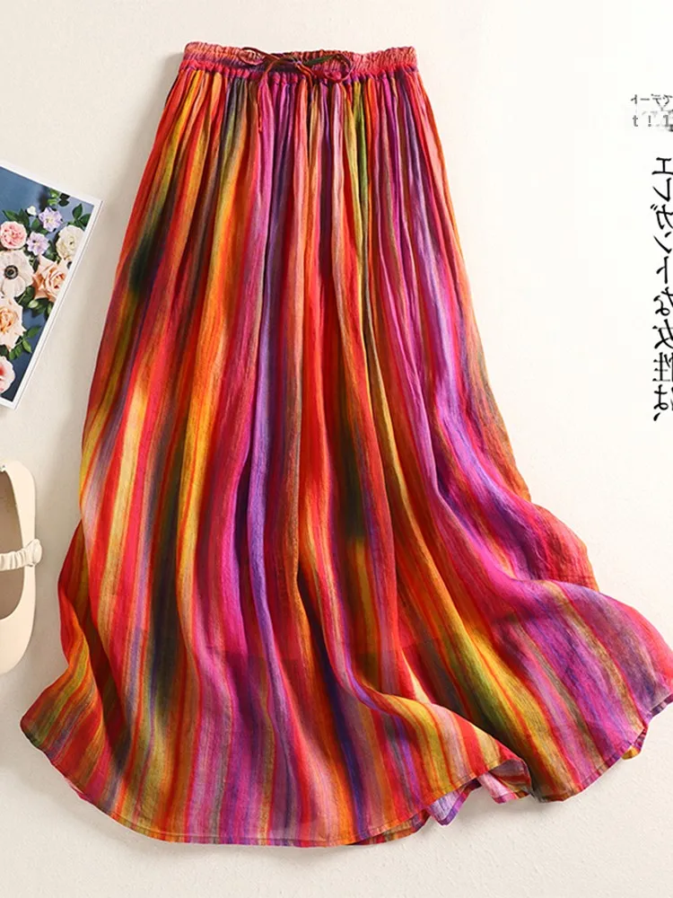 Fashionable Rainbow Stripe Double Layer A-Line Skirt plus Size Women's Elastic Waist Versatile Slimming Summer Skirts
Fashionable Rainbow Stripe Double Layer A-Line Skirt plus Size Women's Elastic Waist Versatile Slimming Summer Skirts