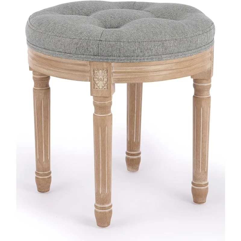 Ottoman Vanity Stool, French Vintage Small Ottoman Stool with Cushion and Wood Frame, 18" Round Tufted Upholstered Stool
Ottoman Vanity Stool, French Vintage Small Ottoman Stool with Cushion and Wood Frame, 18" Round Tufted Upholstered Stool