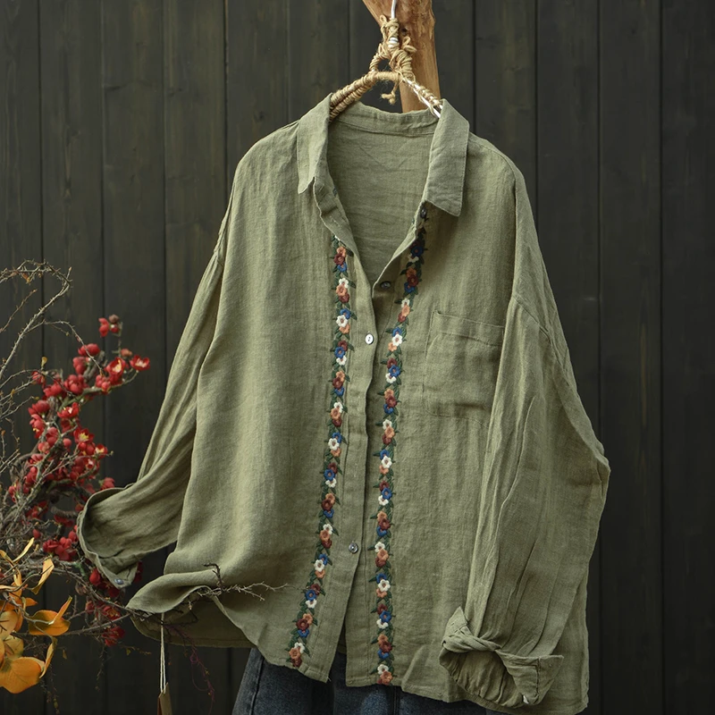 Women Long Sleeve Linen Shirt New 2026 Spring Vintage Style Floral Embroidery Loose Comfortable Female Casual Tops Shirts M2711
Women Long Sleeve Linen Shirt New 2026 Spring Vintage Style Floral Embroidery Loose Comfortable Female Casual Tops Shirts M2711