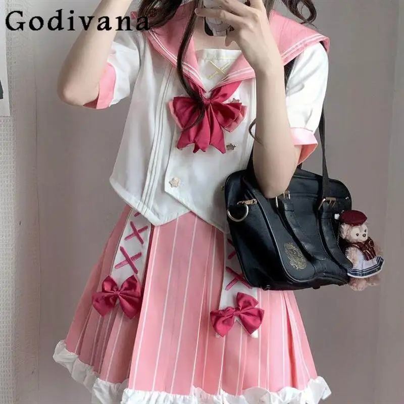 Japanese Jk Uniform Set College Style Y2k Student Short-sleeved Top Skirt 2-piece Set Spring Summer Cute Girls Kawaii Skirt Set
Japanese Jk Uniform Set College Style Y2k Student Short-sleeved Top Skirt 2-piece Set Spring Summer Cute Girls Kawaii Skirt Set