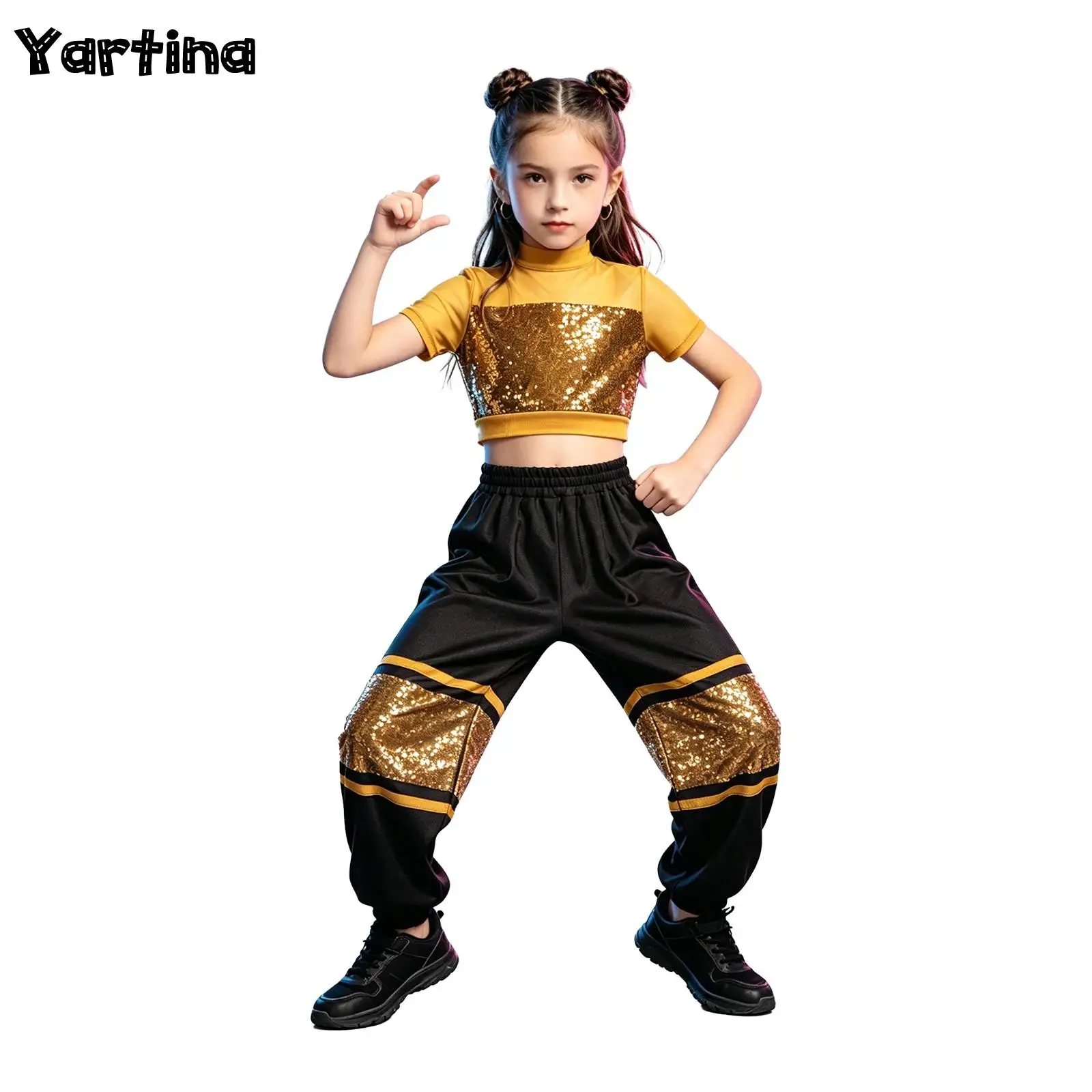 Kids Girls Hip Hop Jazz Dance Outfit Performance Costume Short Sleeve Mesh Sparkling Sequin Crop Top with Pants Dancewear
Kids Girls Hip Hop Jazz Dance Outfit Performance Costume Short Sleeve Mesh Sparkling Sequin Crop Top with Pants Dancewear