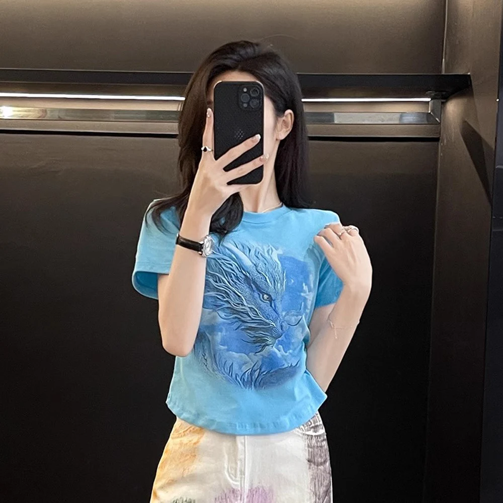 Korean version blue pure cotton short sleeved T-shirt for women's summer new high-end fashion plus size irregular casual top
Korean version blue pure cotton short sleeved T-shirt for women's summer new high-end fashion plus size irregular casual top
