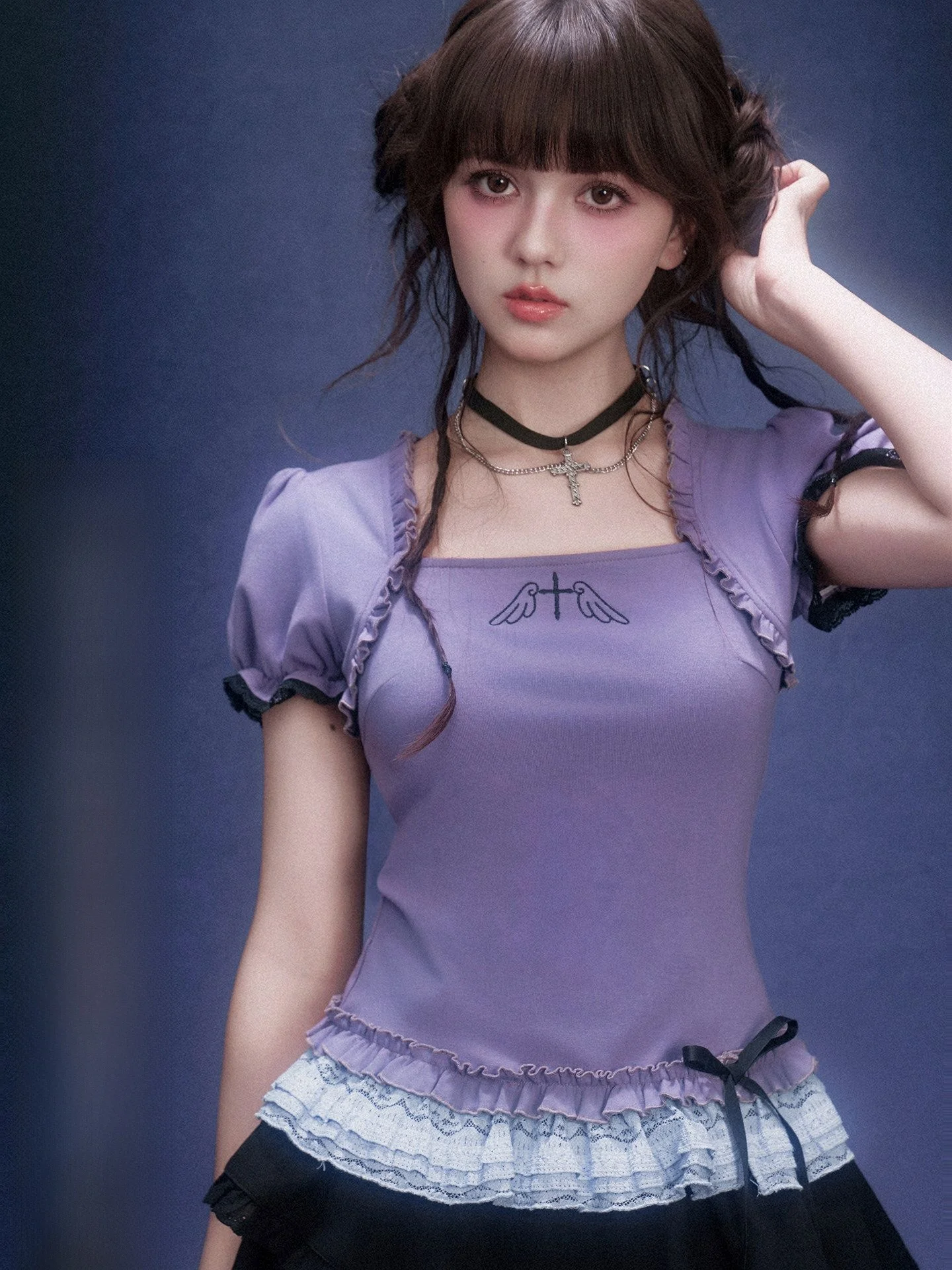 SagiDolls Lolita Style Purple Bubble Sleeve Lace Hem Top Girl's Fighter Pure Desire Cotton Blend Short Sleeve T-Shirt
SagiDolls Lolita Style Purple Bubble Sleeve Lace Hem Top Girl's Fighter Pure Desire Cotton Blend Short Sleeve T-Shirt