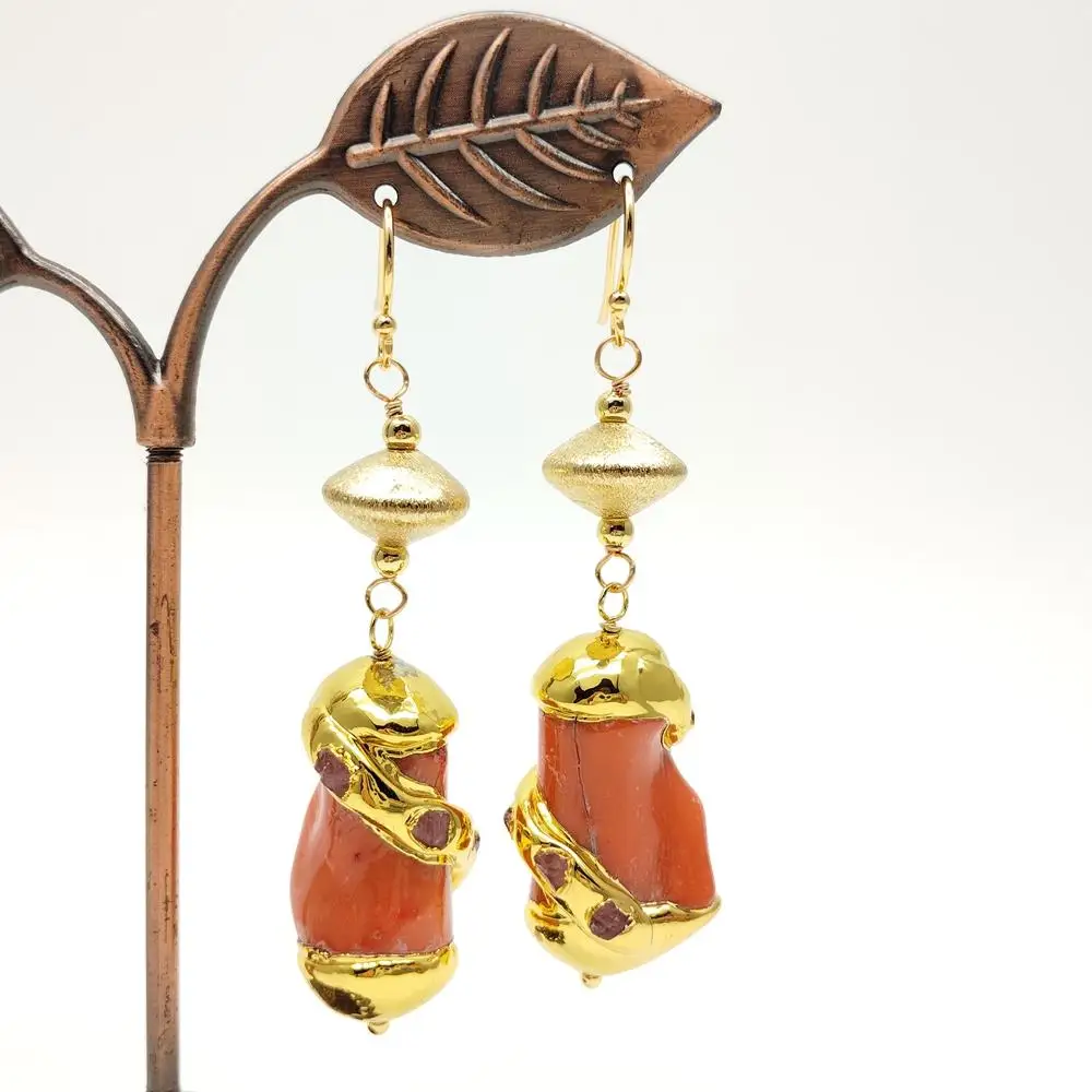 18x30mm orange coral gold plated trimmed with red tourmaline beads Dangle Hook Earrings Elegant Holiday Jewelry
18x30mm orange coral gold plated trimmed with red tourmaline beads Dangle Hook Earrings Elegant Holiday Jewelry