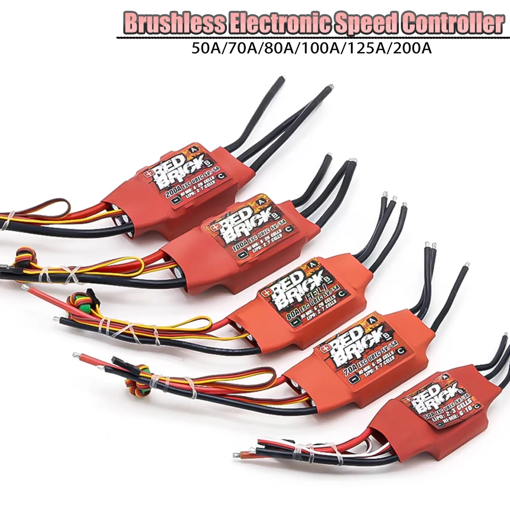 Бесколлекторный ESC Red Brick 50A/70A/80A/100A/125A/200A, электронный регулятор скорости с BEC 5V/3A 5V/5A для FPV-мультикоптеров
Бесколлекторный ESC Red Brick 50A/70A/80A/100A/125A/200A, электронный регулятор скорости с BEC 5V/3A 5V/5A для FPV-мультикоптеров