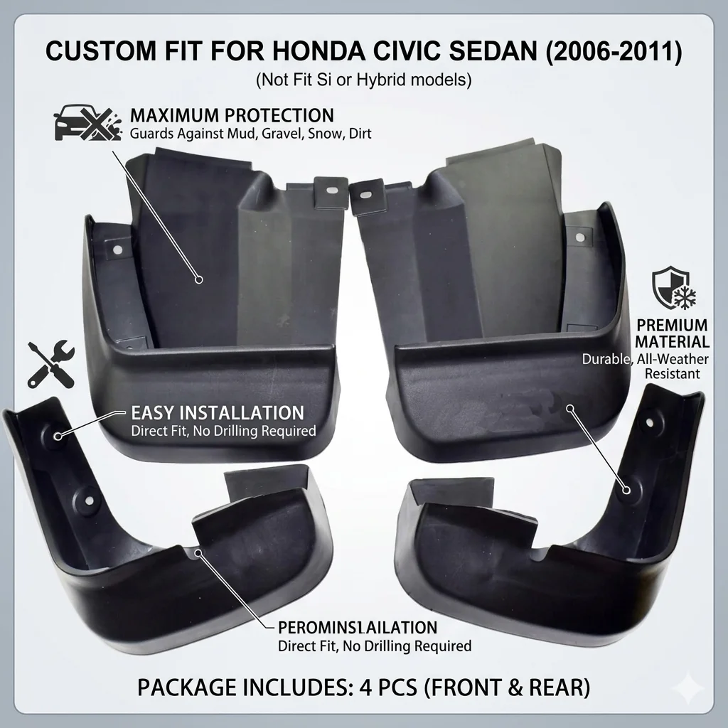 Paitime Mud Flaps for 2007-2011 Honda Civic Sedan Front Rear Mudguards Splash Guards Fender Flares no drill
Paitime Mud Flaps for 2007-2011 Honda Civic Sedan Front Rear Mudguards Splash Guards Fender Flares no drill