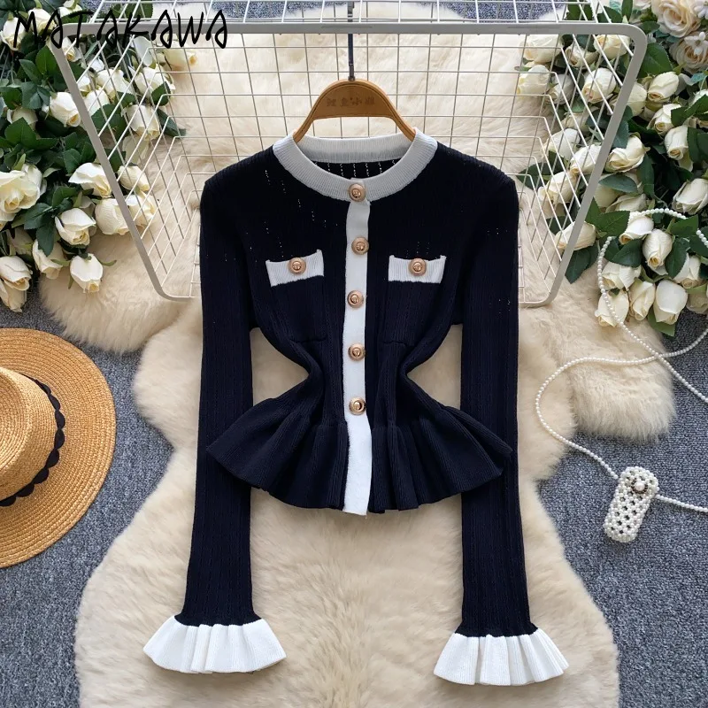 Matakawa Autumn Winter Clothes Women Sweaters Contrast Color Korean Fashion Short Cardigans Ruffles Retro Elegant Sueter Mujer
Matakawa Autumn Winter Clothes Women Sweaters Contrast Color Korean Fashion Short Cardigans Ruffles Retro Elegant Sueter Mujer