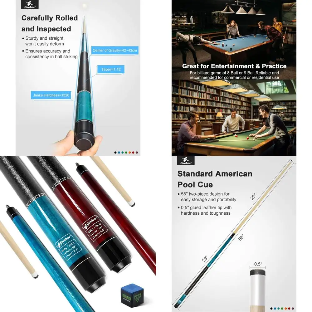 Set of 2, 58 Pool Cues with 13mm Tips and Leather-Like Grips for Adult Billiards, Available in 2 Weights and Colors
Set of 2, 58 Pool Cues with 13mm Tips and Leather-Like Grips for Adult Billiards, Available in 2 Weights and Colors