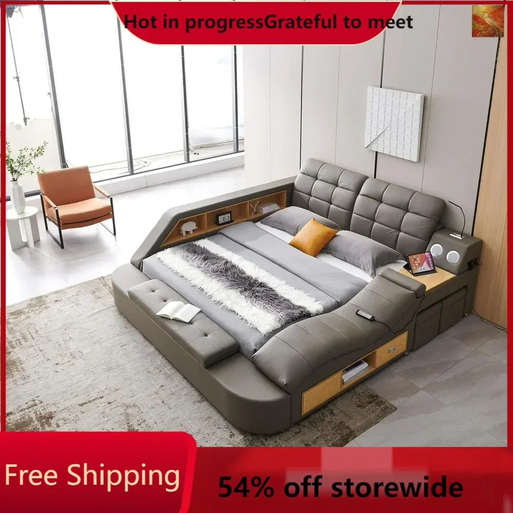 Queen Bed Frame, Modern Luxury Multifunction Bed Frame with Massage Recliner on Right/Music Speaker/USB Port/Storage Bed Frame
Queen Bed Frame, Modern Luxury Multifunction Bed Frame with Massage Recliner on Right/Music Speaker/USB Port/Storage Bed Frame
