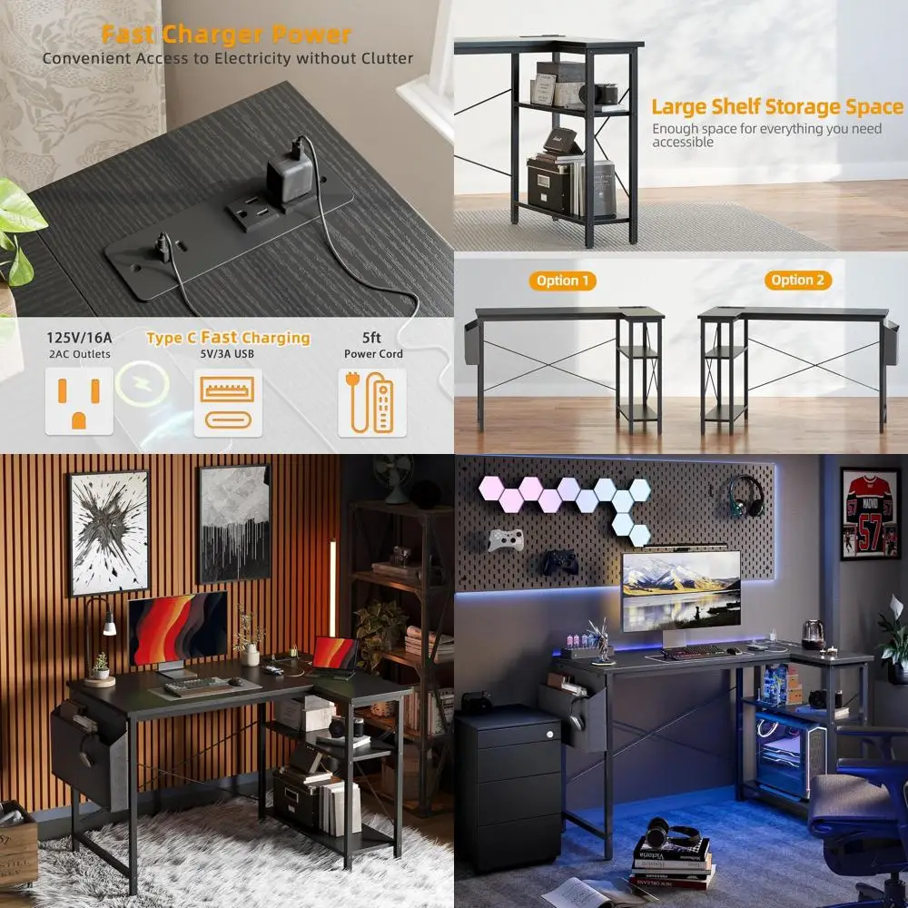 40 L-Shaped Gaming Desk with Power Outlets, Storage Shelves, and Bookshelf for Home Office and Study
40 L-Shaped Gaming Desk with Power Outlets, Storage Shelves, and Bookshelf for Home Office and Study