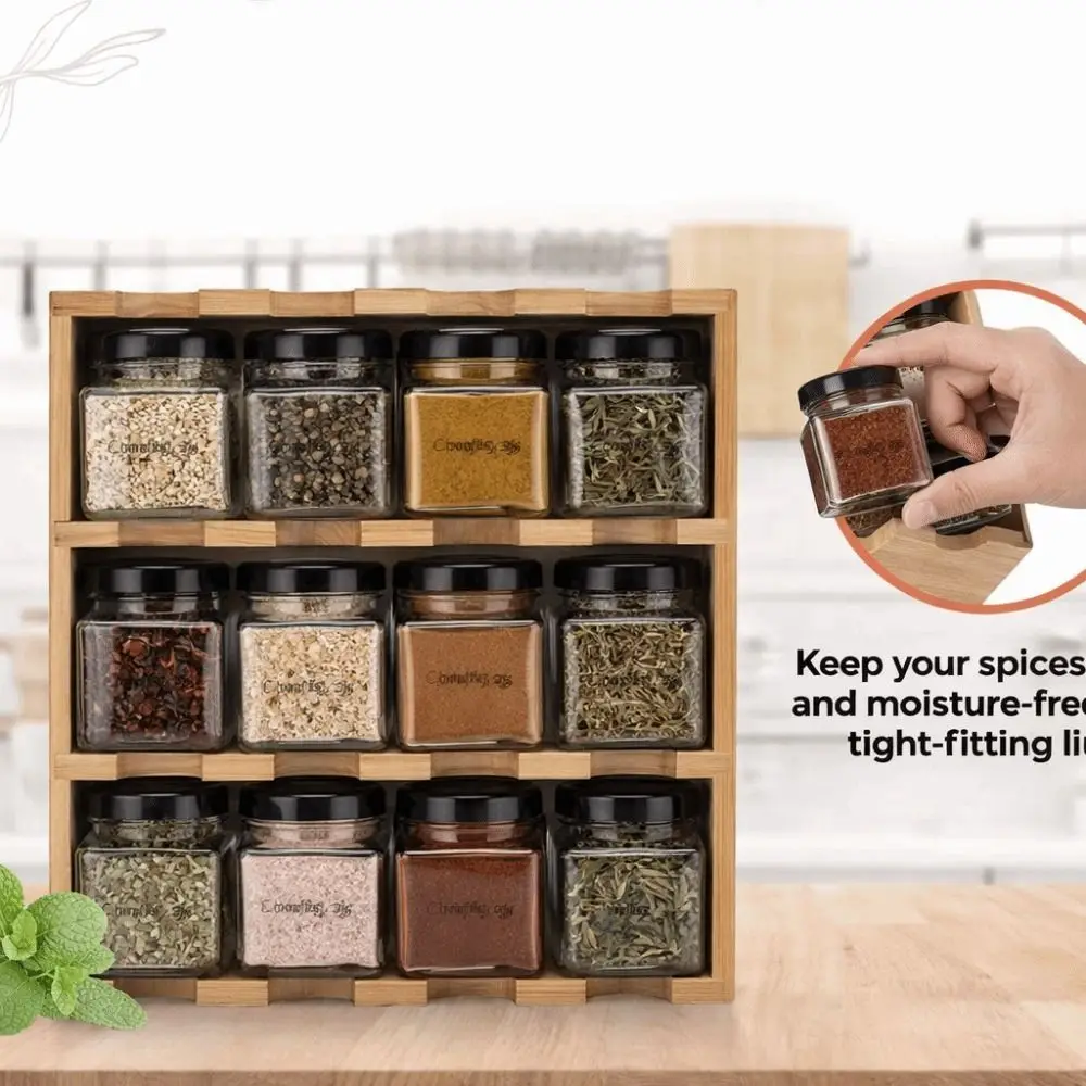 Wooden 12 Grids Spice Rack Space Saving with Storage Jars Condiment Storage Shelf Large Capacity Seasoning Storage Rack
Wooden 12 Grids Spice Rack Space Saving with Storage Jars Condiment Storage Shelf Large Capacity Seasoning Storage Rack
