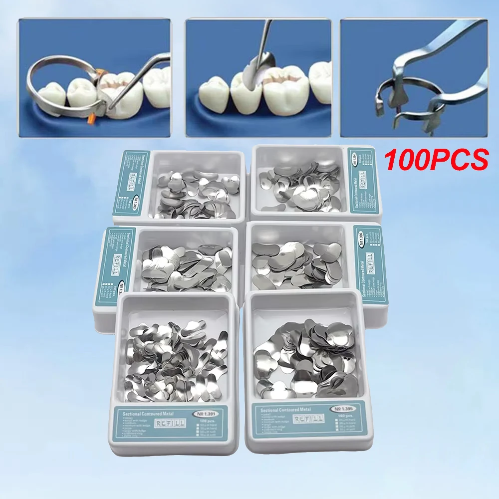 100Pcs Dental Matrix Band Kit for Teeth Restoration Metal Rings & Contoured Sectional Matrices Dental Filling Tools
100Pcs Dental Matrix Band Kit for Teeth Restoration Metal Rings & Contoured Sectional Matrices Dental Filling Tools