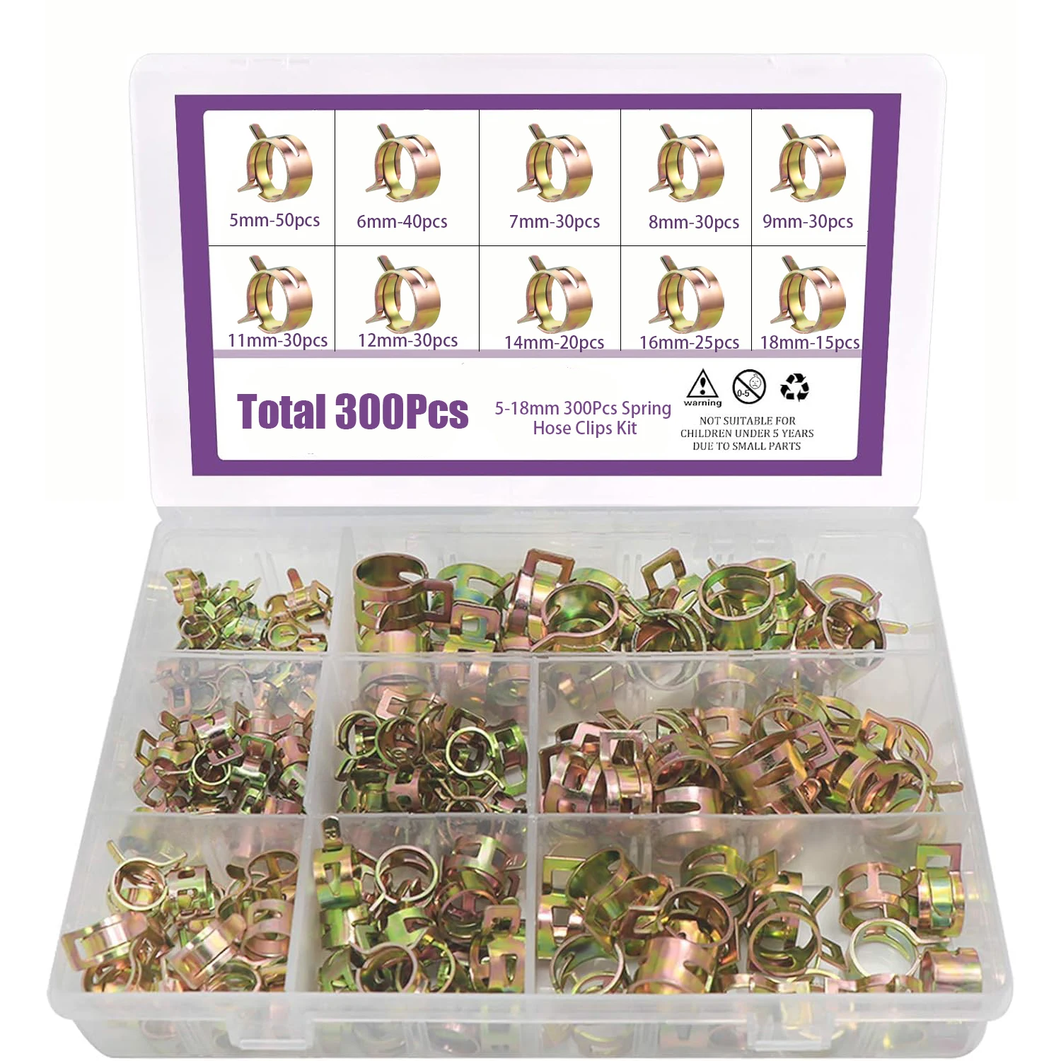 300Pcs 5-18mm 10 Size Manganese Steel Spring Driven Hose Clamp Low Pressure Air Clamp Fastener Sorting Kit For Pipes,Automobiles
300Pcs 5-18mm 10 Size Manganese Steel Spring Driven Hose Clamp Low Pressure Air Clamp Fastener Sorting Kit For Pipes,Automobiles