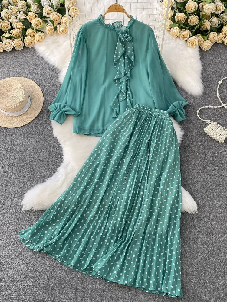 Women New Fashion Round neck Long Sleeves Spliced 3D Flower Fungus Edge Elastic Waist A-line Skirt Elegant Two Piece Set
Women New Fashion Round neck Long Sleeves Spliced 3D Flower Fungus Edge Elastic Waist A-line Skirt Elegant Two Piece Set