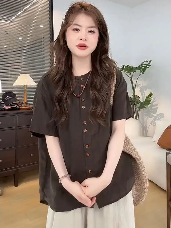 plus Size 300 Pounds Brown round Neck Short Sleeve Casual Shirt Women Summer Simple Color Comfortable Breathable Shirt
plus Size 300 Pounds Brown round Neck Short Sleeve Casual Shirt Women Summer Simple Color Comfortable Breathable Shirt