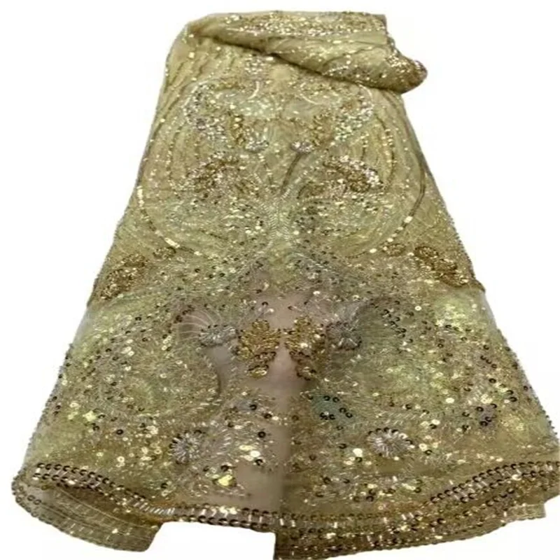 African Sequins Lace Fabric 2023 Gold 5 Yards High Quality French Nigerian Groom Lace Fabric For Sewing Dress Wedding Party
African Sequins Lace Fabric 2023 Gold 5 Yards High Quality French Nigerian Groom Lace Fabric For Sewing Dress Wedding Party