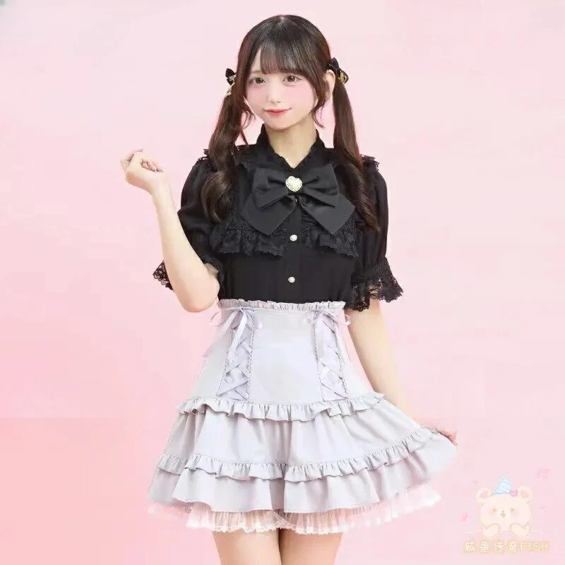 Original Japanese Style Mine Shirt Student Preppy Style Bow Lolita Short-sleeved Blouse Summer New Black and White Shirt Tops
Original Japanese Style Mine Shirt Student Preppy Style Bow Lolita Short-sleeved Blouse Summer New Black and White Shirt Tops