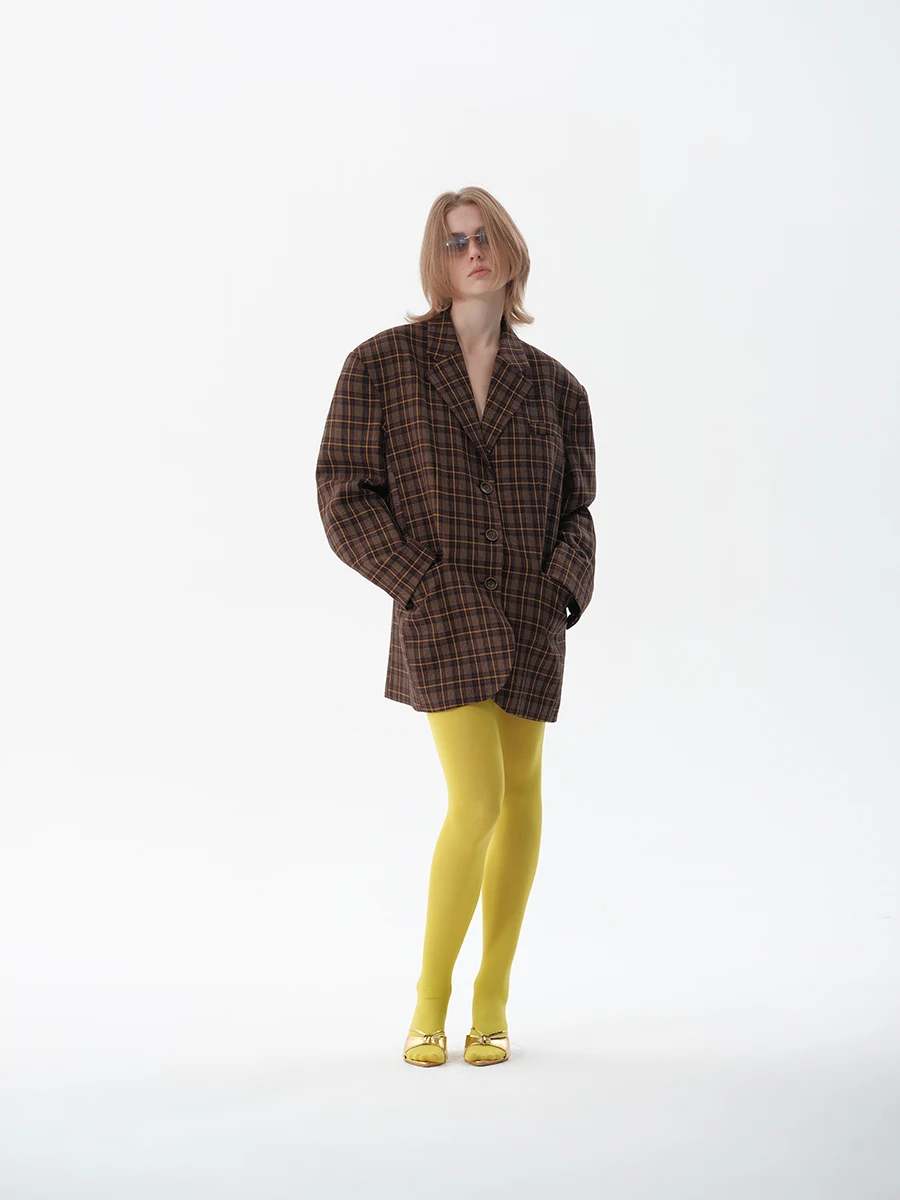 Yellow Plaid Woolen Suit Set Backward Wind Randpickee Women's Casual Commute Style Loose Fit Long Sleeve Buttoned Coat
Yellow Plaid Woolen Suit Set Backward Wind Randpickee Women's Casual Commute Style Loose Fit Long Sleeve Buttoned Coat