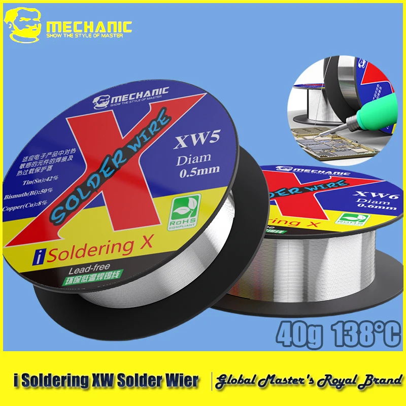 MECHANIC XW5 XW6 40g 138℃ Lead Free Low Temp Solder Wire No Smoke No Odor High Conductivity for iPhone Motherboard Soldering
MECHANIC XW5 XW6 40g 138℃ Lead Free Low Temp Solder Wire No Smoke No Odor High Conductivity for iPhone Motherboard Soldering
