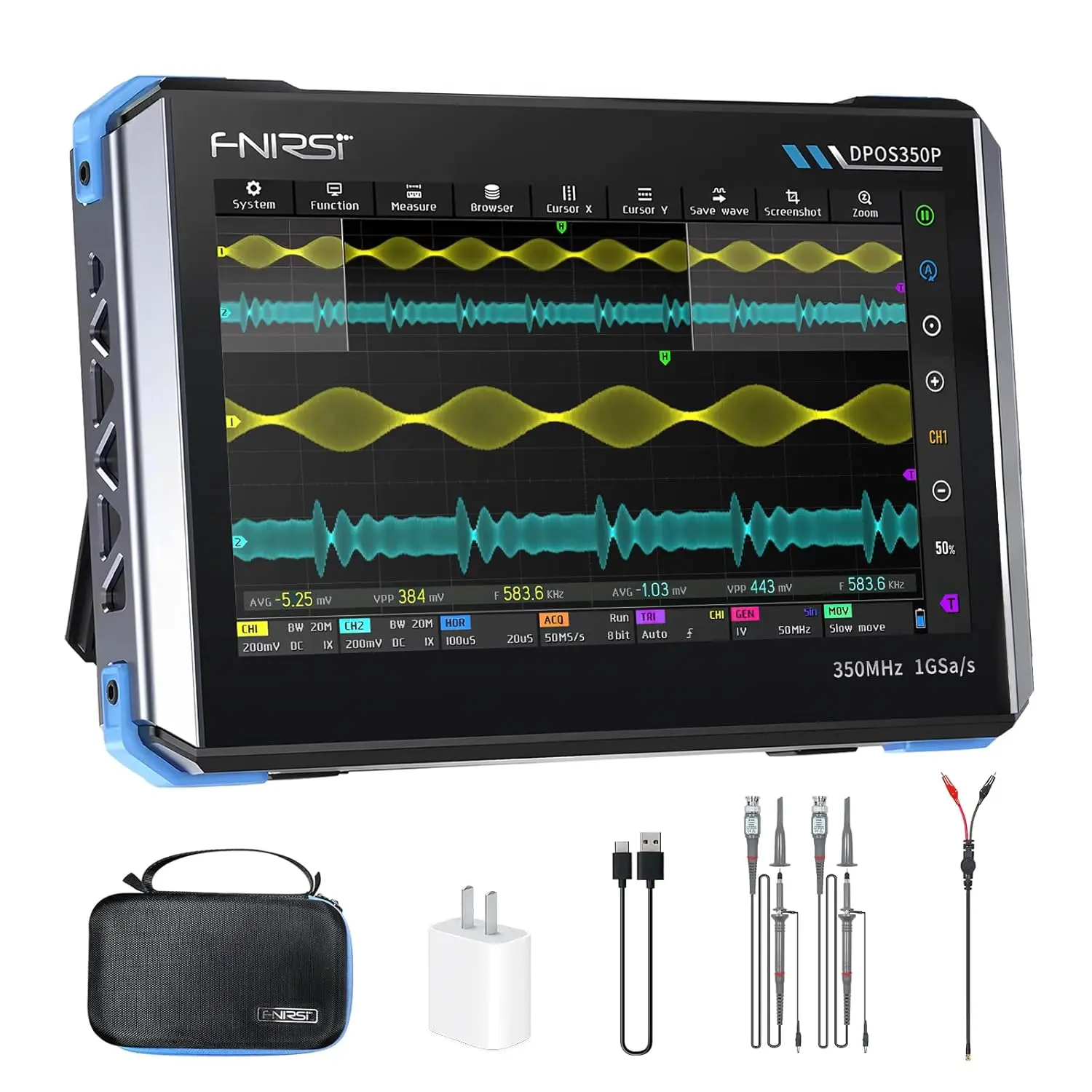 FNRSI DPOS350P4-in-1 Oscilloscope, 350MHz Digital Phosphor Scope + 50MHz Signal Generator + 350MHz Spectrum Analyzer + 50MHz FRA
FNRSI DPOS350P4-in-1 Oscilloscope, 350MHz Digital Phosphor Scope + 50MHz Signal Generator + 350MHz Spectrum Analyzer + 50MHz FRA