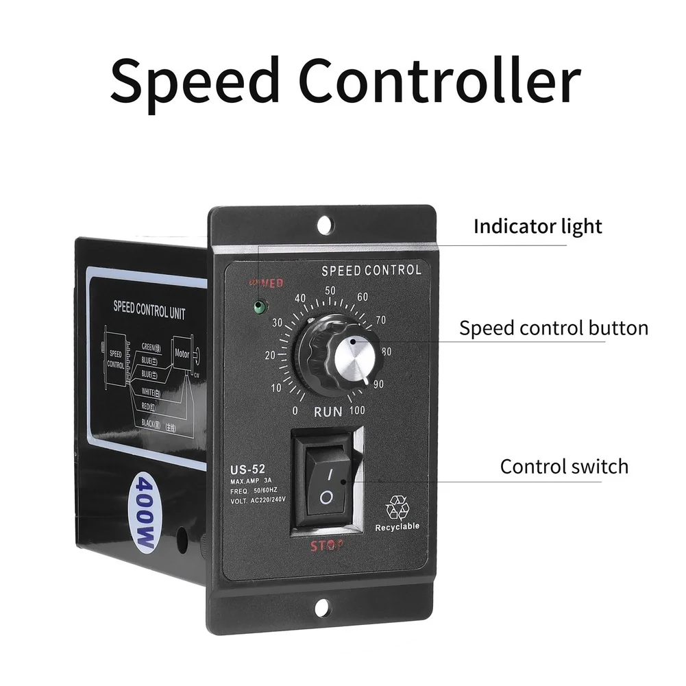 120W ABS AC Motor Speed Controller US51 Digital Variable Speed Regulator With A Speed Range From 90 To 1400r/min
120W ABS AC Motor Speed Controller US51 Digital Variable Speed Regulator With A Speed Range From 90 To 1400r/min