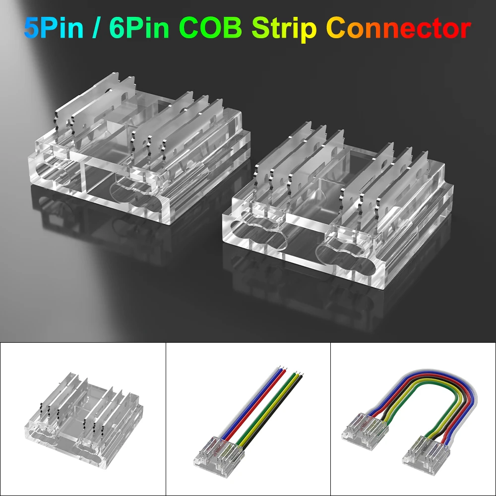 5pcs COB LED Connector 5pin RGBW 6pin RGBCCTSolderless Strip to Strip/Wire Connectors For 12mm Width PCB RGB CCT Strip 
5pcs COB LED Connector 5pin RGBW 6pin RGBCCTSolderless Strip to Strip/Wire Connectors For 12mm Width PCB RGB CCT Strip