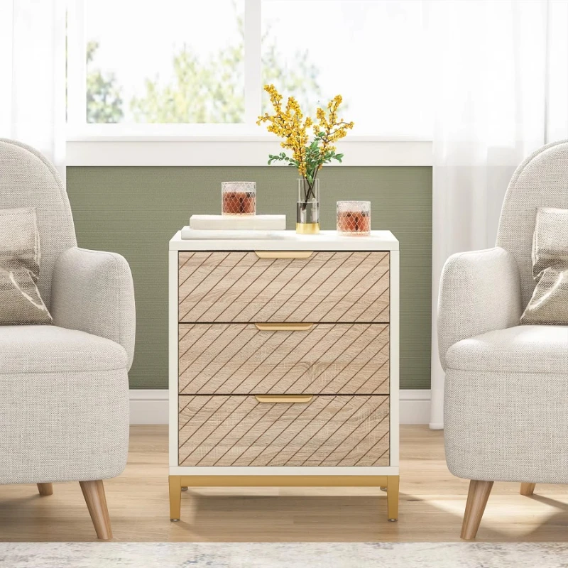 High quality stable wood grain gold bedside table with 3 drawers multifunctional living room bedroom
High quality stable wood grain gold bedside table with 3 drawers multifunctional living room bedroom