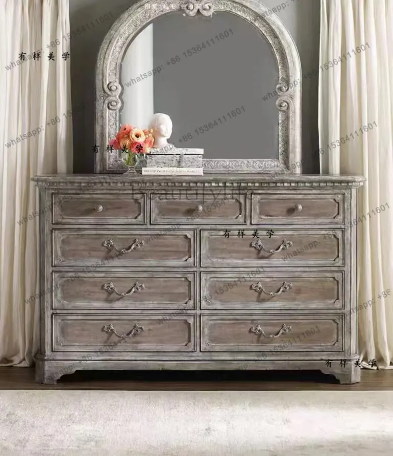 French nostalgic solid wood carved bedroom dresser American country log nine chest
French nostalgic solid wood carved bedroom dresser American country log nine chest