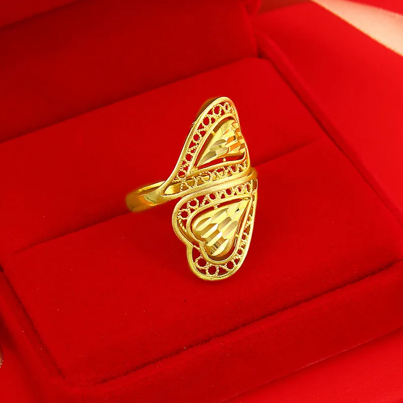 24K Gold Plated Shiny Rings Women's Double Heart Shaped Gold Rings Wedding Engagement Birthday Beautiful Jewelry Gifts
24K Gold Plated Shiny Rings Women's Double Heart Shaped Gold Rings Wedding Engagement Birthday Beautiful Jewelry Gifts