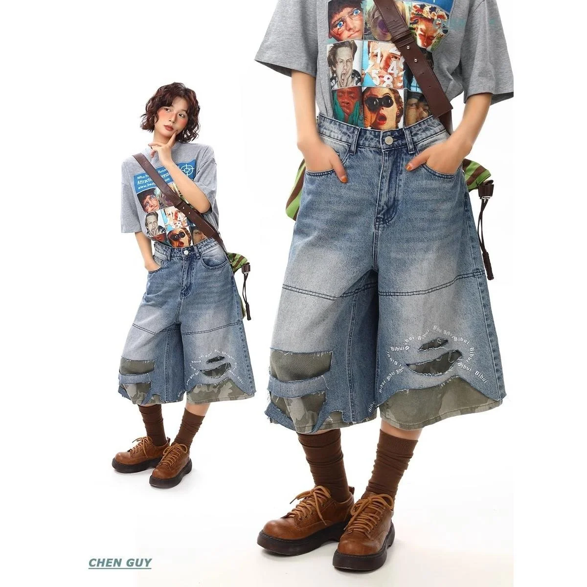 Retro American High Street Washed Ripped Patchwork Jeans Shorts Summer Trendy Loose Straight Cut Men Women Five-Quarter Mid-P...
Retro American High Street Washed Ripped Patchwork Jeans Shorts Summer Trendy Loose Straight Cut Men Women Five-Quarter Mid-P...