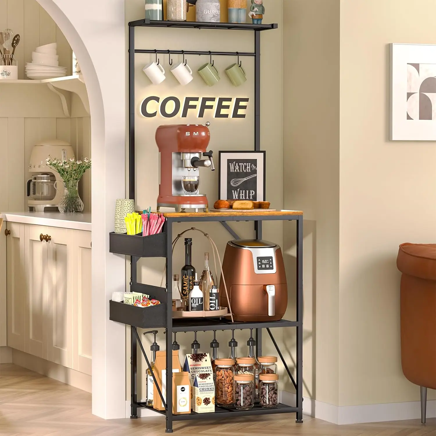 Farmhouse Coffee Bar Cabinet 23 Inch Width With Coffee Storage Case,Coffee Station Bar Cabinet With 5 Hooks For Kitchen
Farmhouse Coffee Bar Cabinet 23 Inch Width With Coffee Storage Case,Coffee Station Bar Cabinet With 5 Hooks For Kitchen