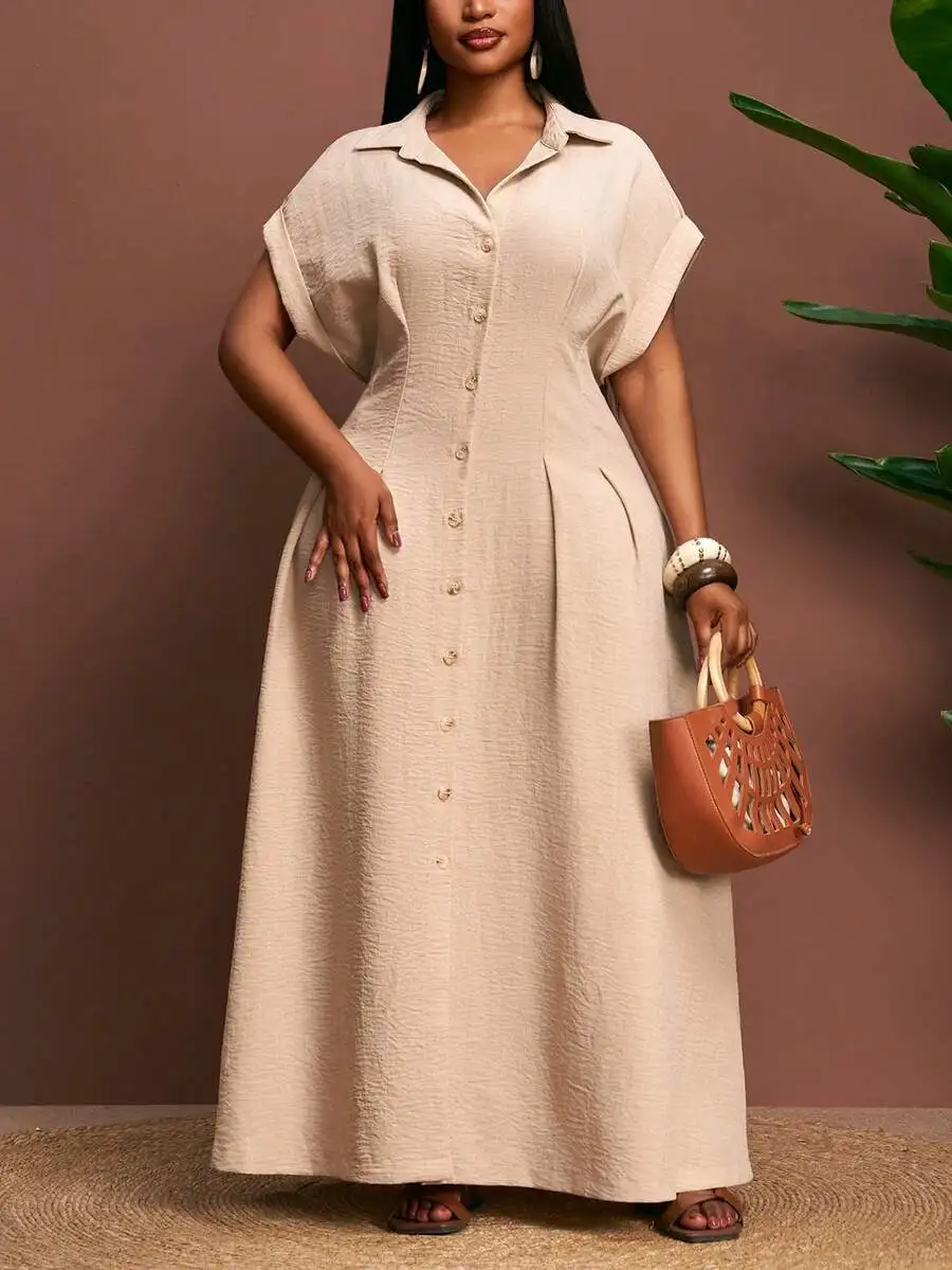 Khaki Waist Cinching Short Sleeve Shirt Dress For Women Plus Size Summer Casual
Khaki Waist Cinching Short Sleeve Shirt Dress For Women Plus Size Summer Casual