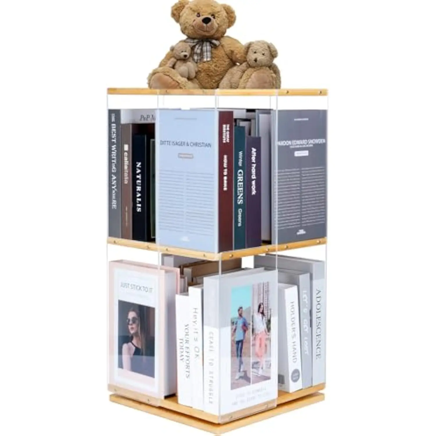 Rotating Bookshelf, 360 ° Display Spinning Bookshelf, Corner Bookcases with Clear Acrylic & Solid Wood, 2-Tier Floor Standing Bo
Rotating Bookshelf, 360 ° Display Spinning Bookshelf, Corner Bookcases with Clear Acrylic & Solid Wood, 2-Tier Floor Standing Bo