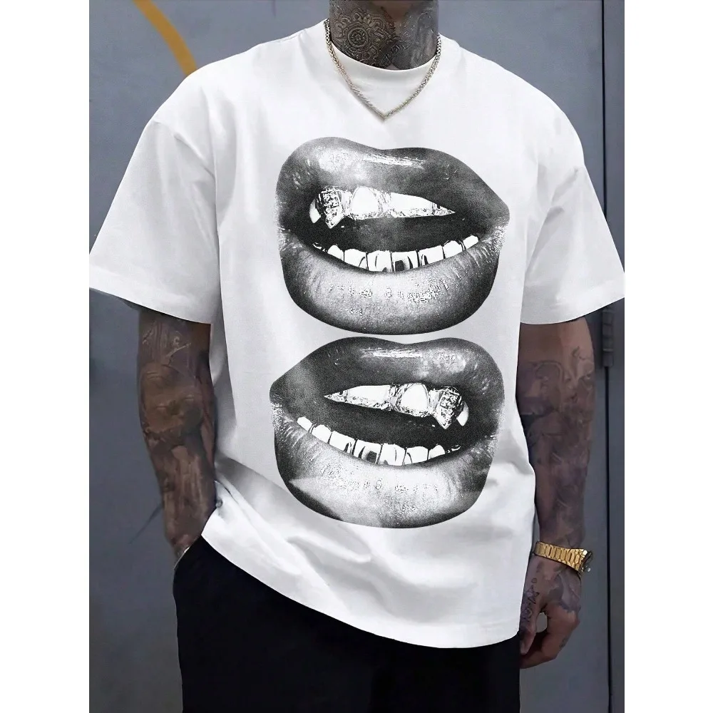 A White Street Style Top with Full Black and White Mouth Pattern Suitable for Summer Men's T-Shirt Oversized T Shirt Harajuku
A White Street Style Top with Full Black and White Mouth Pattern Suitable for Summer Men's T-Shirt Oversized T Shirt Harajuku