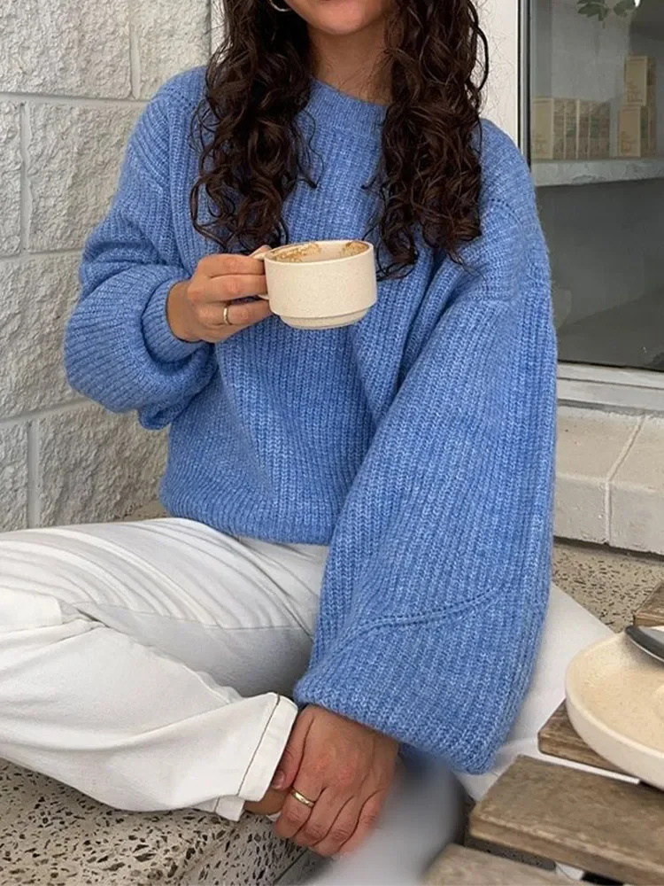 Fashion Solid Round Collar Knitted Pullover Women Elegant Long Sleeves Loose Warm Sweater 2024 New Autumn Female Knitwear Top
Fashion Solid Round Collar Knitted Pullover Women Elegant Long Sleeves Loose Warm Sweater 2024 New Autumn Female Knitwear Top