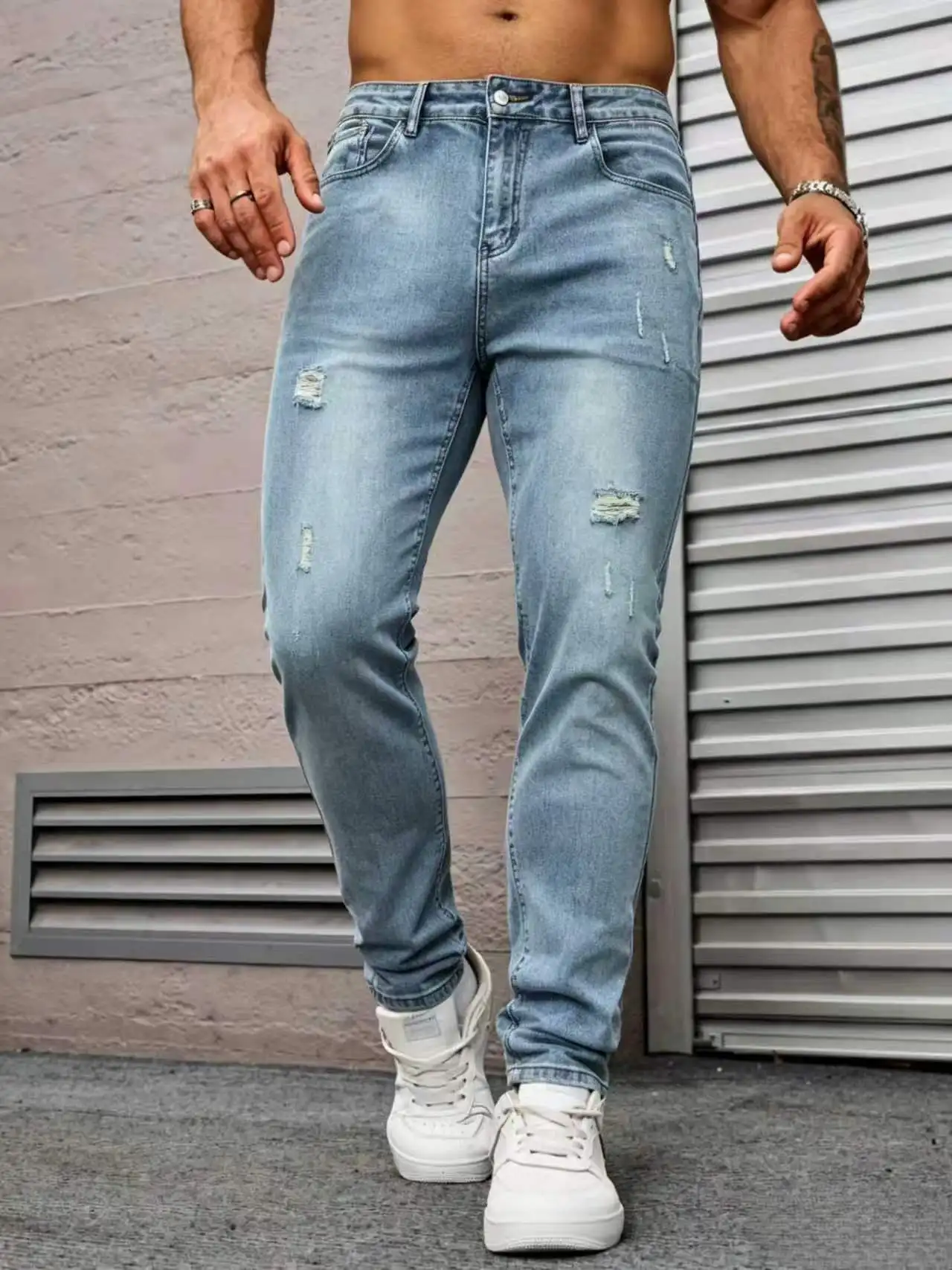 Men's Slim Fit Light Blue Jeans, Ripped Stretch Denim Pants, Casual Straight Leg Washed Jeans, Comfortable Destroyed Distressed Trousers for Daily Wear & Casual Outings
Men's Slim Fit Light Blue Jeans, Ripped Stretch Denim Pants, Casual Straight Leg Washed Jeans, Comfortable Destroyed Distressed Trousers for Daily Wear & Casual Outings
