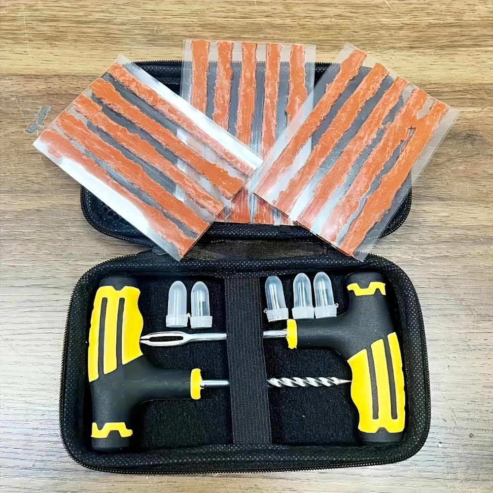 Professional Tubeless Tire Repair Kit T-Handle Tools Rubber Strips Storage Bag for Car Motorcycle Truck Emergency Fix
Professional Tubeless Tire Repair Kit T-Handle Tools Rubber Strips Storage Bag for Car Motorcycle Truck Emergency Fix