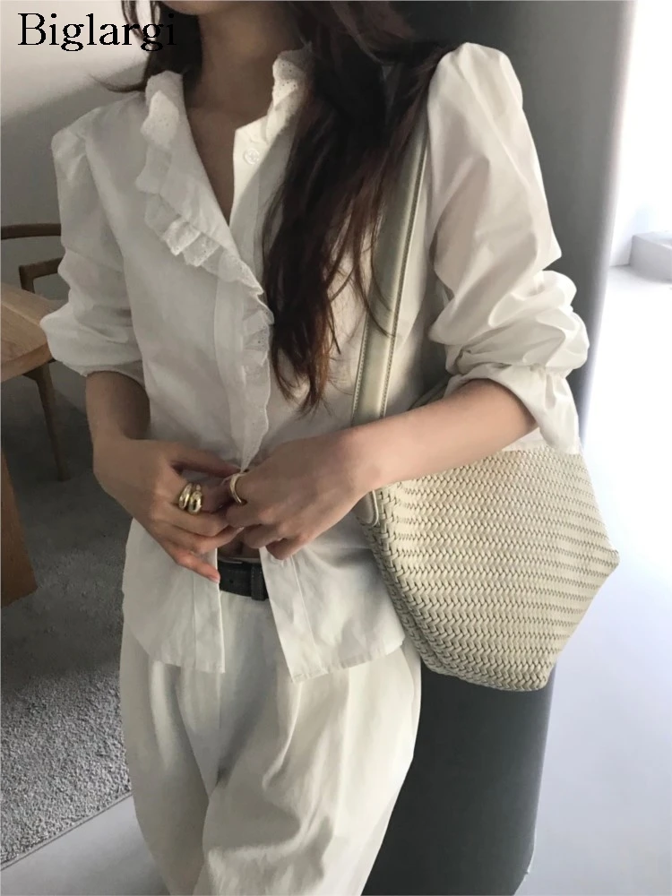 Spring Elegant Lace Ruffle Shirt Blouse Women Korean Style Ladies Shirts Casual Long Sleeve Woman White Blouses Tops
Spring Elegant Lace Ruffle Shirt Blouse Women Korean Style Ladies Shirts Casual Long Sleeve Woman White Blouses Tops