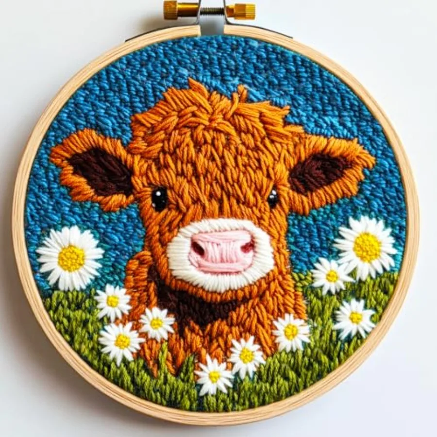 DIY Punch Needle Kits for Beginners Cute Cartoon Highland Cow with Daisy Flower with Hoop Embroidery Punch Needle Starter Craft
DIY Punch Needle Kits for Beginners Cute Cartoon Highland Cow with Daisy Flower with Hoop Embroidery Punch Needle Starter Craft