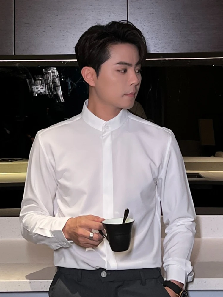 New Chinese Style Long Sleeve Henry Collar Men's Shirt White No Ironing Fashionable Small Stand Collar Trendy Autumn Shirt
New Chinese Style Long Sleeve Henry Collar Men's Shirt White No Ironing Fashionable Small Stand Collar Trendy Autumn Shirt