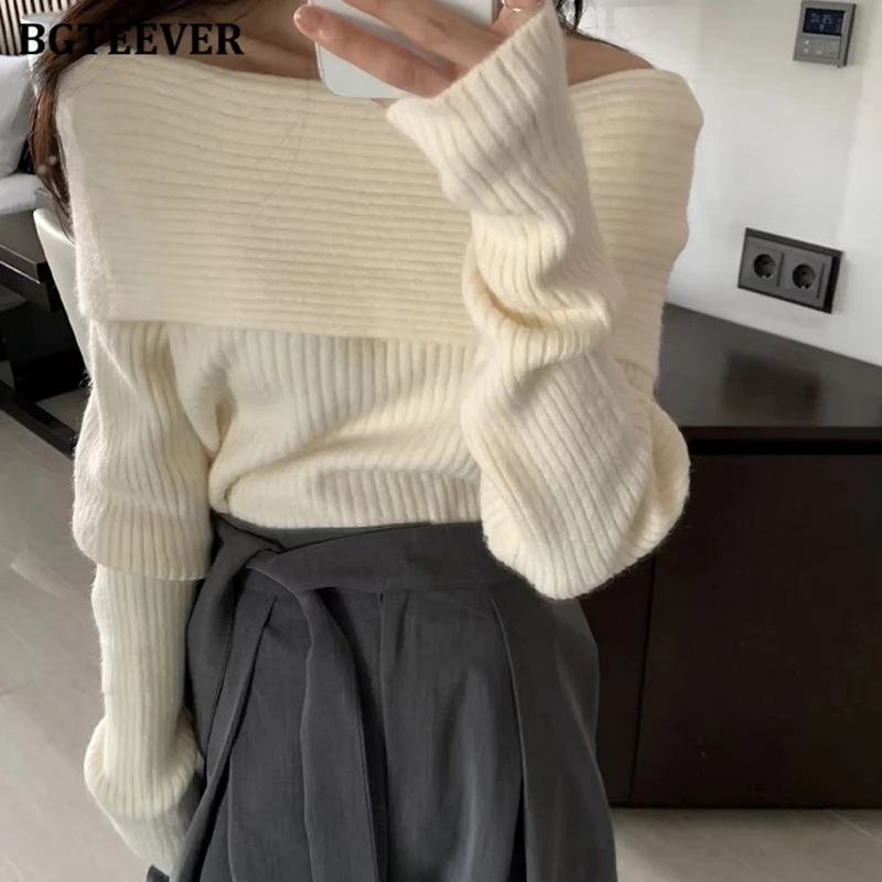 BGTEEVER Fashion Slash Neck Pullovers Sweaters Women Autumn Winter Elegant Long Sleeve Thicken Female Solid Knitted Tops
BGTEEVER Fashion Slash Neck Pullovers Sweaters Women Autumn Winter Elegant Long Sleeve Thicken Female Solid Knitted Tops