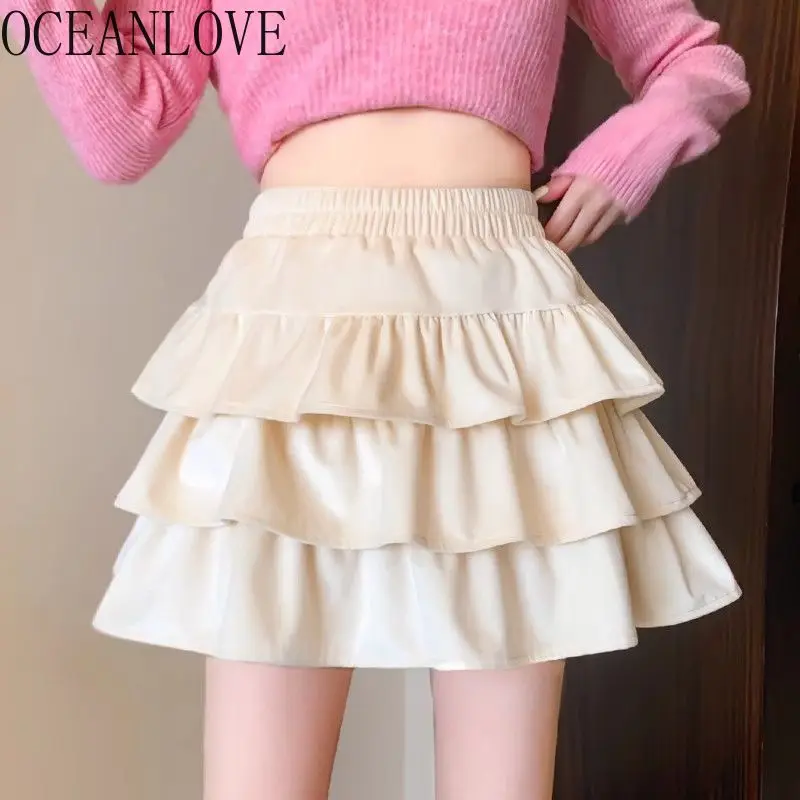 OCEANLOVE бархатные мини-юбки с однотонными оборками, осень-зима, винтажная милая женская юбка, корейская мода, с высокой талией, Jupe Femme 
OCEANLOVE бархатные мини-юбки с однотонными оборками, осень-зима, винтажная милая женская юбка, корейская мода, с высокой талией, Jupe Femme