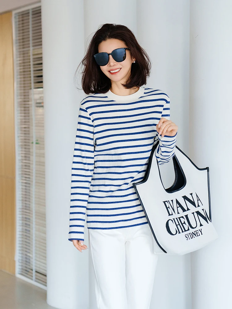 VI Long Sve Striped T-irt Elastic Cotton Seed ell Sle 335g Colored Weave Ladies Casual Comfortable Breathable Spring
VI Long Sve Striped T-irt Elastic Cotton Seed ell Sle 335g Colored Weave Ladies Casual Comfortable Breathable Spring