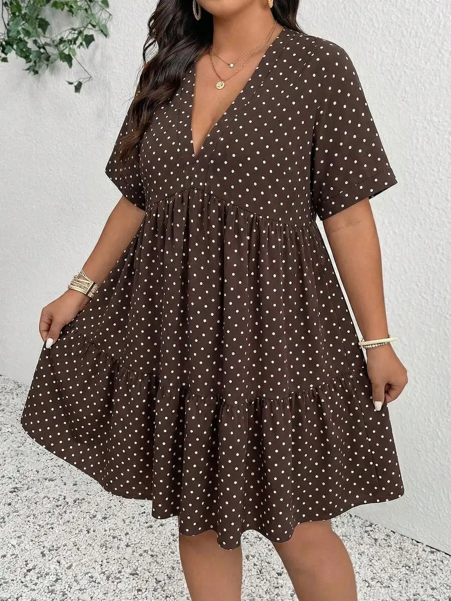 Plus Size Women V-Neck Polka Dot Short Sleeve Casual Flowy Dress Summer
Plus Size Women V-Neck Polka Dot Short Sleeve Casual Flowy Dress Summer